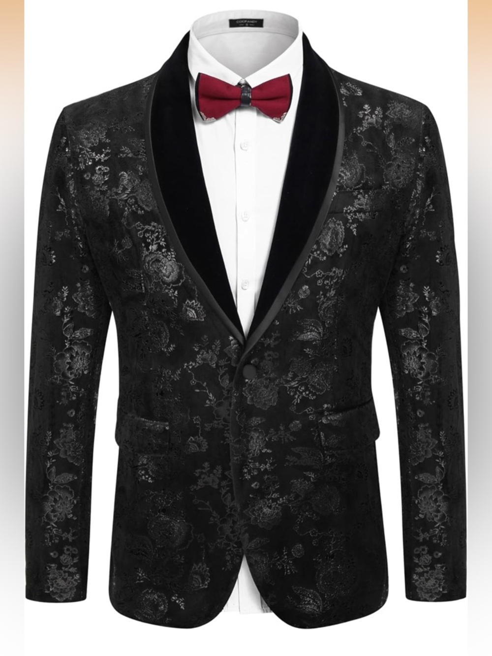 COOFANDY Men's Velvet Tuxedo Floral Blazer Jacket